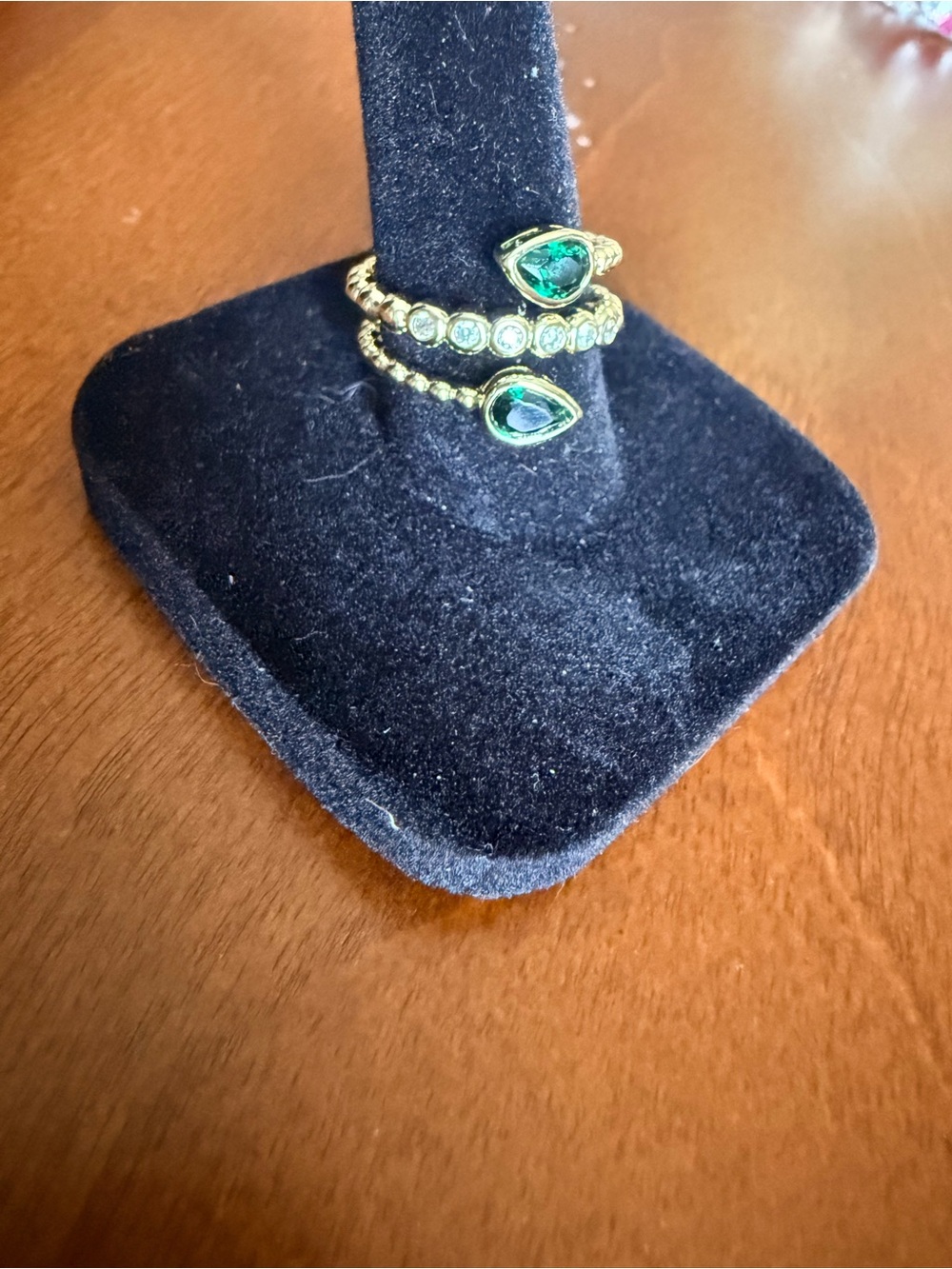 Adina Eden Gold Wrap Ring with Emerald Teardrop Stones and Clear Accents